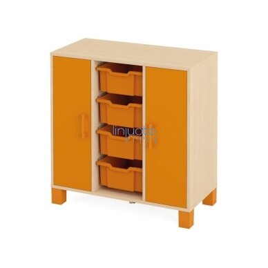 Spintelė su lentynomis, durimis ir 4 dėžėmis. Oranžinė. Fresh kolekcija