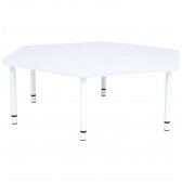 Šešiakampis stalas su reg. aukščio koja, baltos sp.