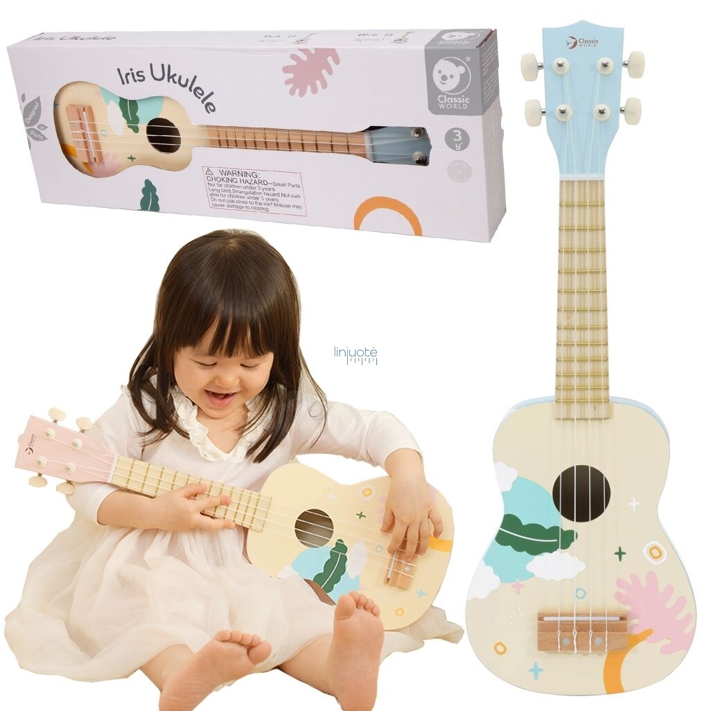 CLASSIC WORLD MEDINĖ UKULELĖ, VAIKIŠKA GITARA, MĖLYNA, CW40560 CLASSIC WORLD MEDINĖ UKULELĖ, VAIKIŠKA GITARA, MĖLYNA, CW40560