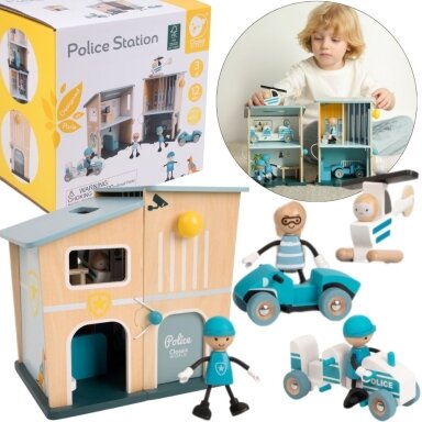 Medinis policijos nuovados rinkinys, namelis + figurėlės, 12 el., CW50647 Medinis policijos nuovados rinkinys, namelis + figurėlės, 12 el., CW50647
