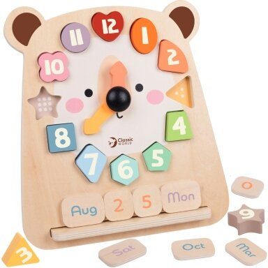 CLASSIC WORLD LAIKRODIS MEŠKIS MONTESSORI EDUKACINIS 3V1 MOKYMASIS LAIKO, SKAIČIAVIMO IR DATŲ, CW20277