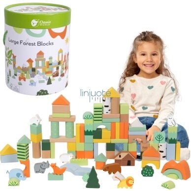 CLASSIC WORLD MEDINIŲ BLOKELIŲ RINKINYS MIŠKO PASAULIS 100 EL., CW20273