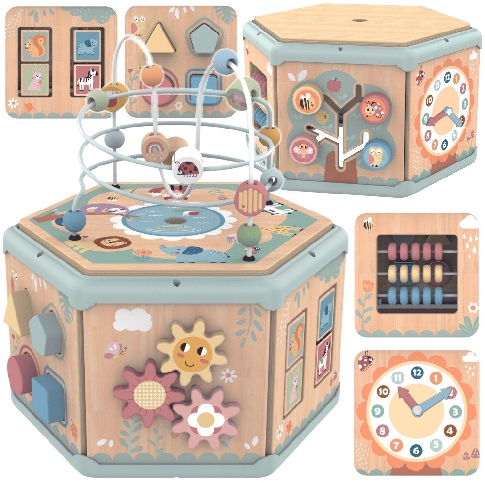 TOOKY TOY Interaktyvus medinis Montessori šešiakampis atidaromas dėžutės tipo žaislas