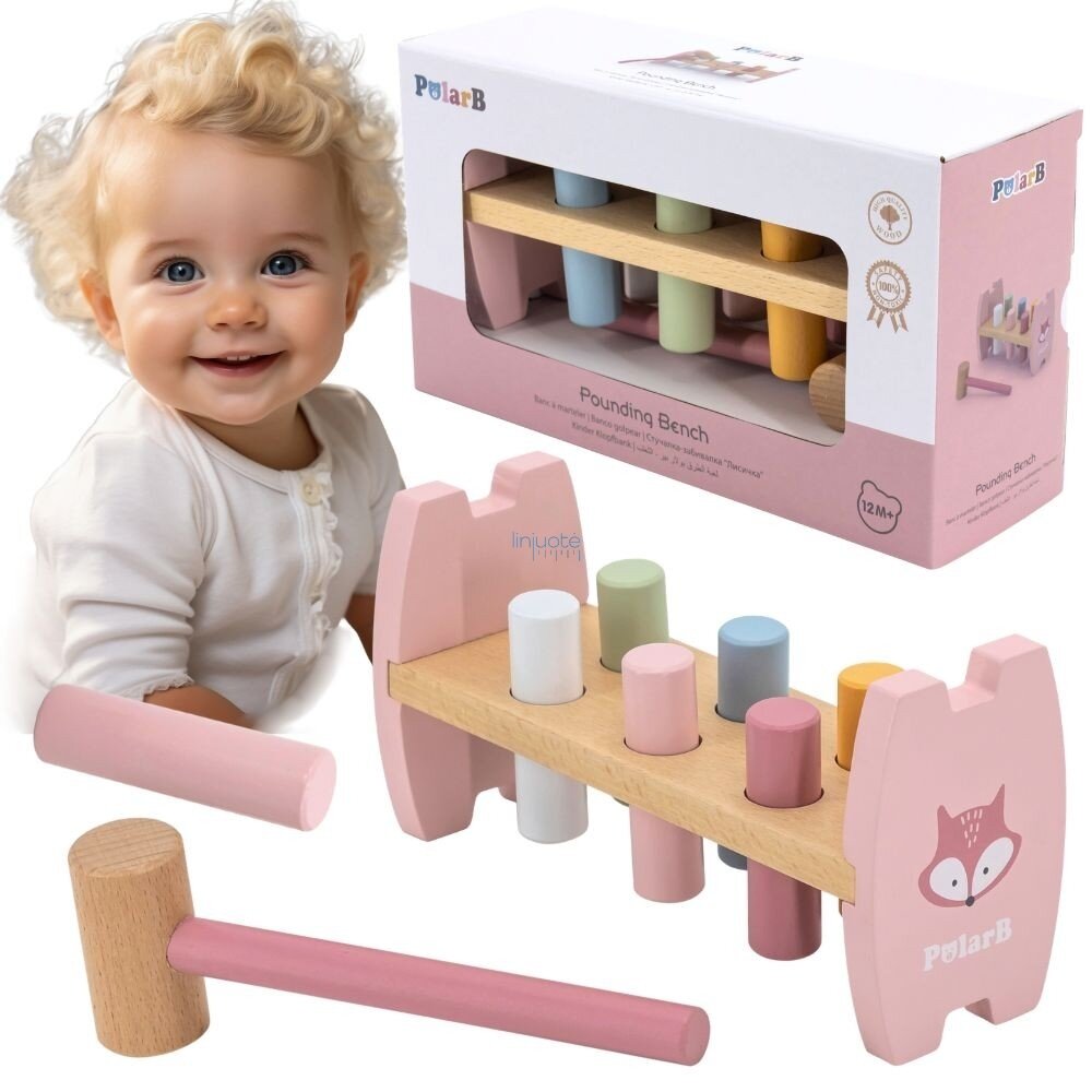 VIGA PolarB Medinis kalamasis žaislas su plaktuku Laputė Montessori