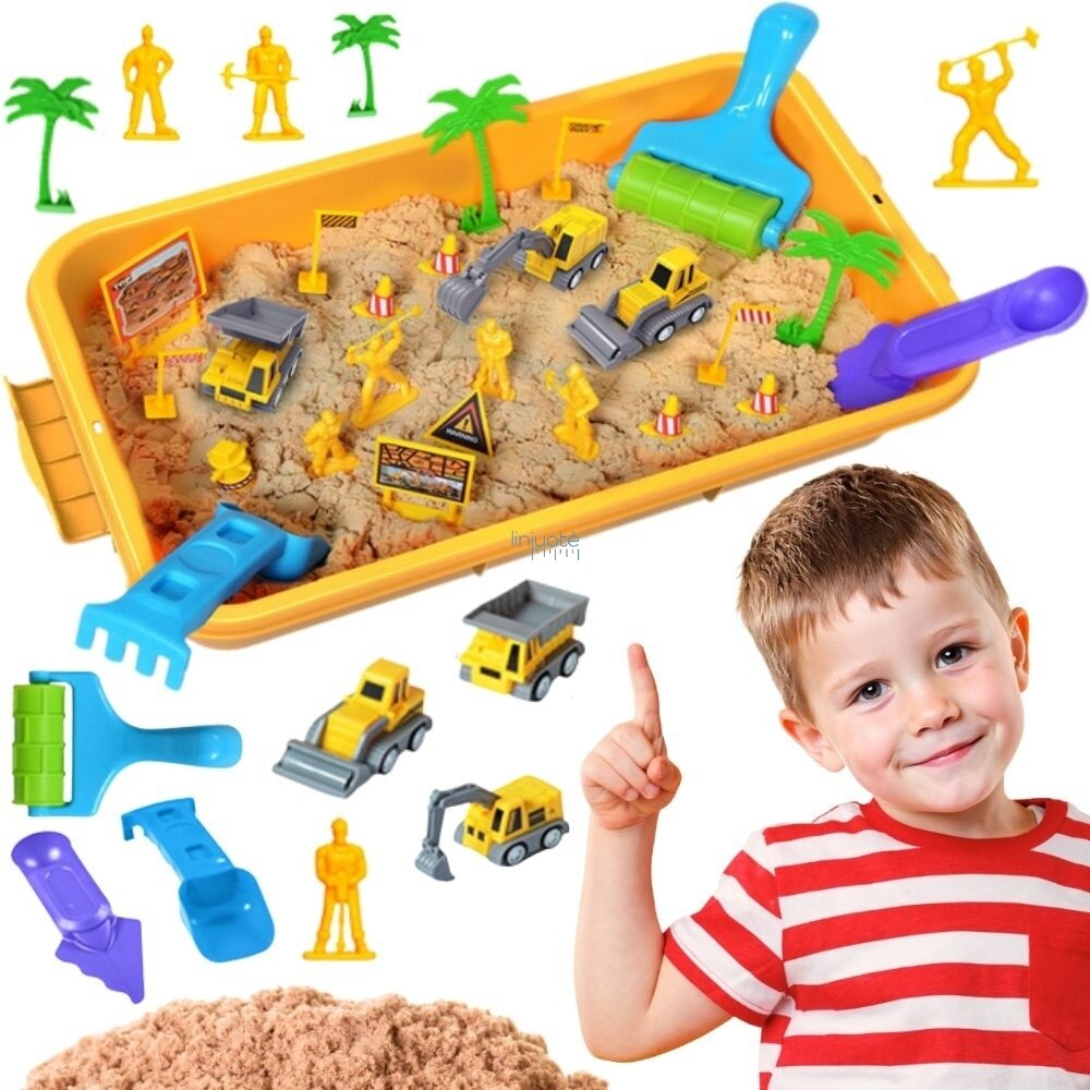 WOOPIE Kinetinio smėlio rinkinys Statybų aikštelė lagamine Transporto priemonės 1kg WOOPIE Kinetinio smėlio rinkinys Statybų aikštelė lagamine Transporto priemonės 1kg