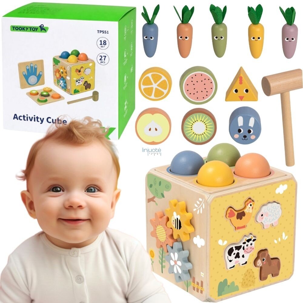 TOOKY TOY Medinė pavasarinė edukacinė kubo formos dėlionė 5in1 TOOKY TOY Medinė pavasarinė edukacinė kubo formos dėlionė 5in1