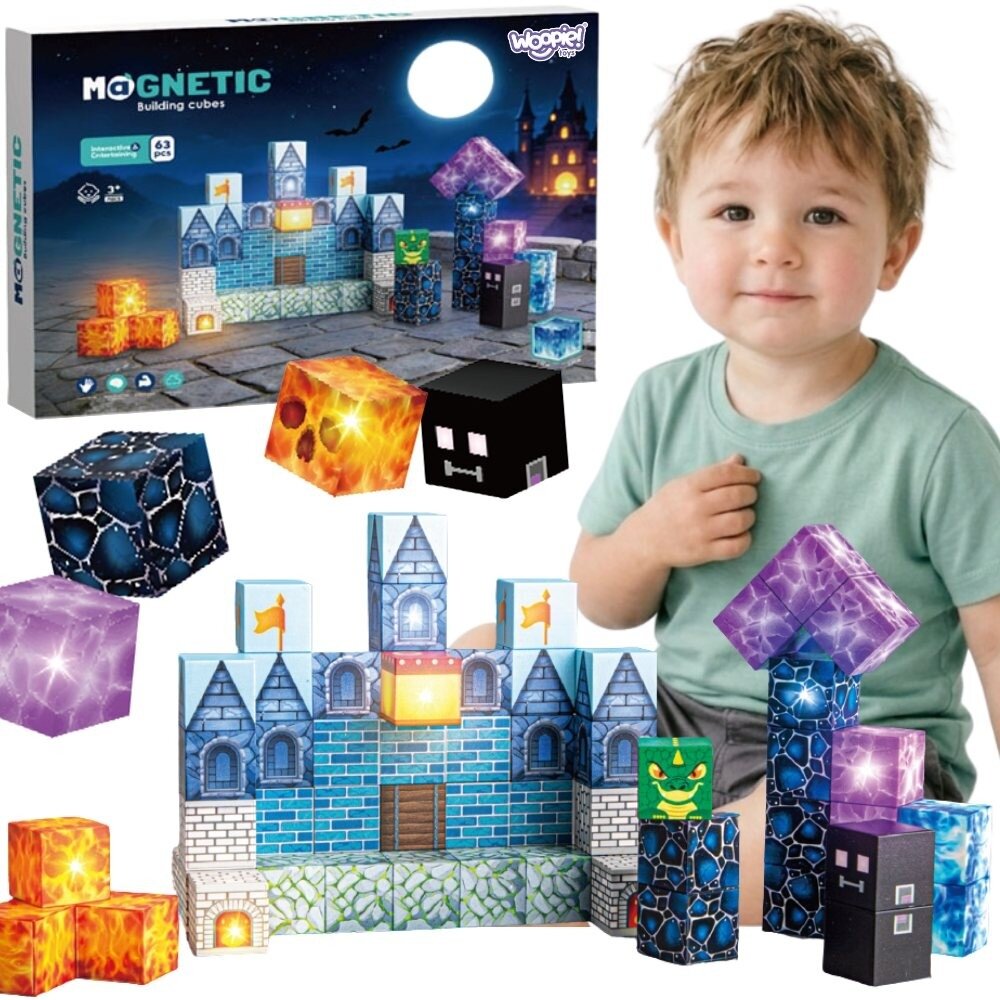 WOOPIE Magnetinės konstrukcinės kaladėlės Pixel pilis 64 vnt.