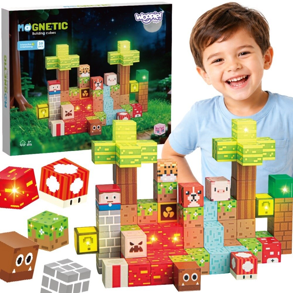 Magnetinės konstrukcinės kaladėlės „Miškas“, 75 el, 58922 Magnetinės konstrukcinės kaladėlės „Miškas“, 75 el, 58922