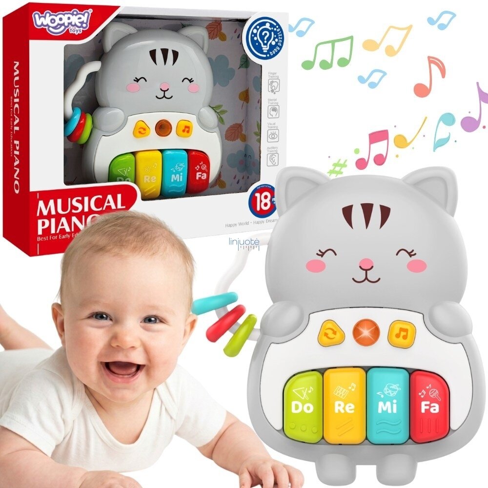 WOOPIE BABY Interaktyvus pianinukas kačiukas muzikiniai vargonėliai garsai šviesa 18m+ WOOPIE BABY Interaktyvus pianinukas kačiukas muzikiniai vargonėliai garsai šviesa 18m+