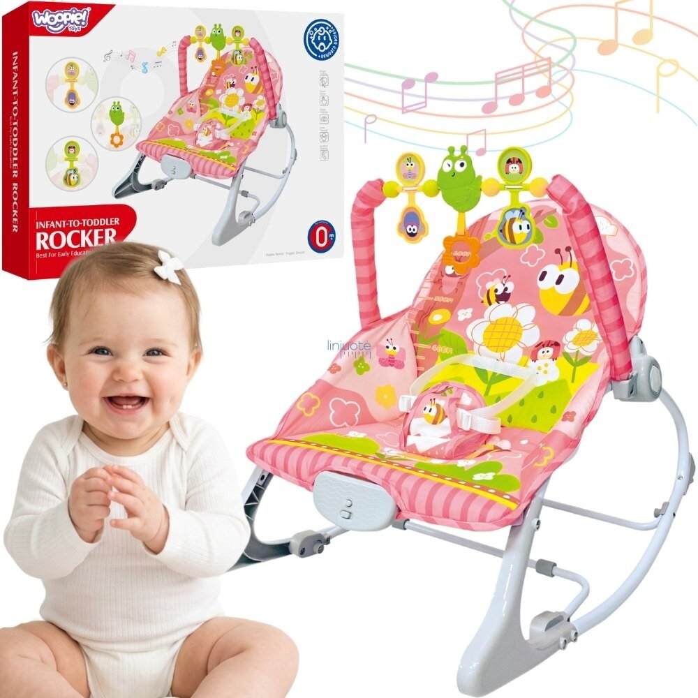 WOOPIE BABY Gultukas-supynės su vibracijomis ir žaislų lankeliu rožinis WOOPIE BABY Gultukas-supynės su vibracijomis ir žaislų lankeliu rožinis