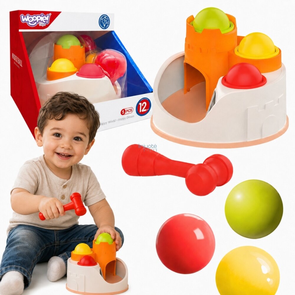 WOOPIE BABY Kamuoliukų kalimo pilis su plaktuku edukacinis žaislas 12m+ WOOPIE BABY Kamuoliukų kalimo pilis su plaktuku edukacinis žaislas 12m+