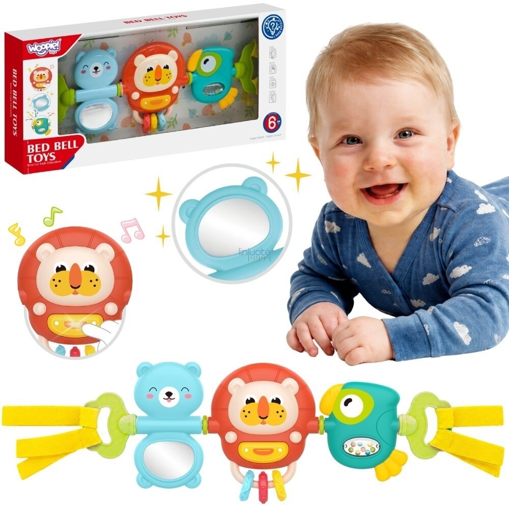 WOOPIE BABY Vežimėlio / lovytės pakabinamas sensorinis žaislas Grojantis barškutis Veidrodėlis 6m+