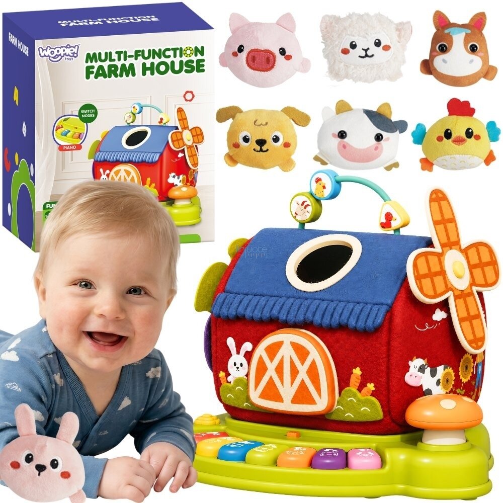 WOOPIE BABY Interaktyvus Fermos Namelis Rūšiuoklis Pianinas + 7 Pliušiniai Edukacinis