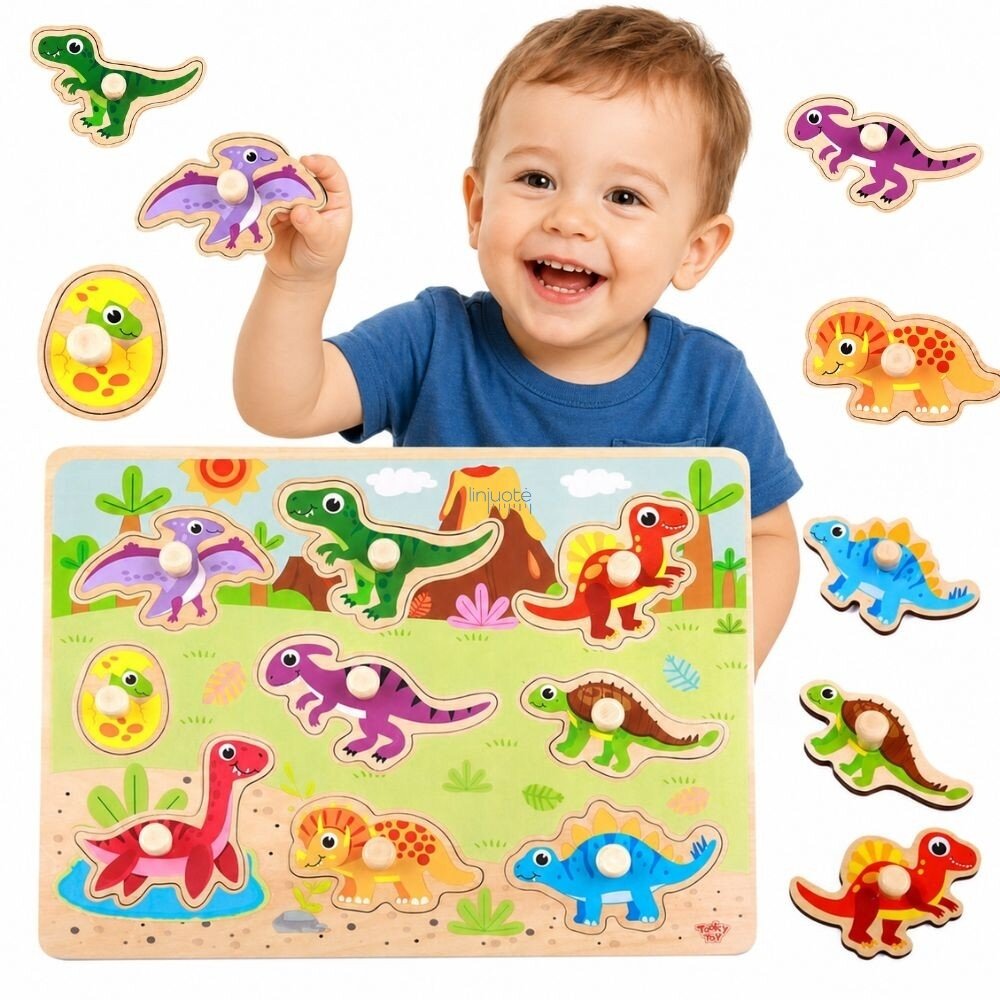 TOOKY TOY Medinės Montessori dėlionės Dinozaurai Formos TOOKY TOY Medinės Montessori dėlionės Dinozaurai Formos