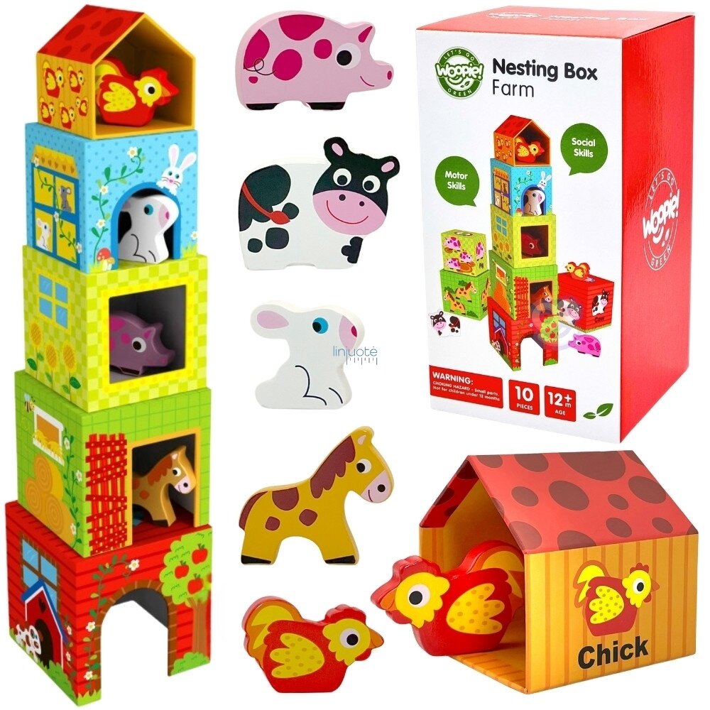 WOOPIE GREEN Edukacinė bokštelio dėlionė Ūkis dėžutėse + figūrėlės 10 el. WOOPIE GREEN Edukacinė bokštelio dėlionė Ūkis dėžutėse + figūrėlės 10 el.