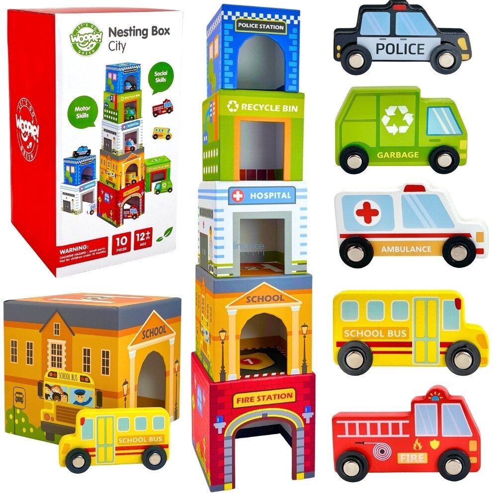 WOOPIE GREEN Dėlionė Rūšiuoklis Kaladėlės Miestas Transporto priemonės dėžutėse + Figūrėlės 10 el. WOOPIE GREEN Dėlionė Rūšiuoklis Kaladėlės Miestas Transporto priemonės dėžutėse + Figūrėlės 10 el.