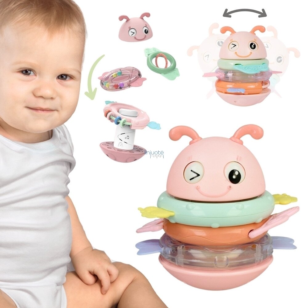 WOOPIE Baby Vaikiškas stumk-stovėk (vanka-vstanka) jutiminis žaislas 2in1 barškutis kramtukas rožinis WOOPIE Baby Vaikiškas stumk-stovėk (vanka-vstanka) jutiminis žaislas 2in1 barškutis kramtukas rožinis
