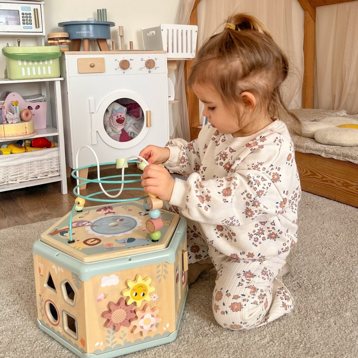 TOOKY TOY Interaktyvus medinis Montessori šešiakampis atidaromas dėžutės tipo žaislas 3