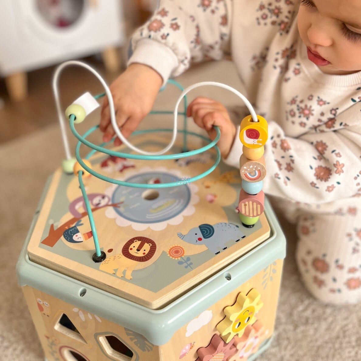 TOOKY TOY Interaktyvus medinis Montessori šešiakampis atidaromas dėžutės tipo žaislas 8