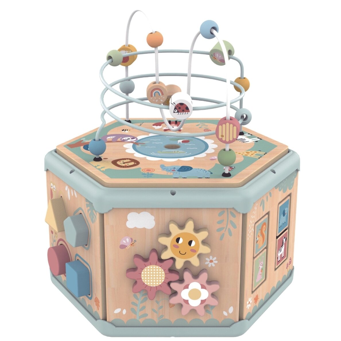 TOOKY TOY Interaktyvus medinis Montessori šešiakampis atidaromas dėžutės tipo žaislas 12