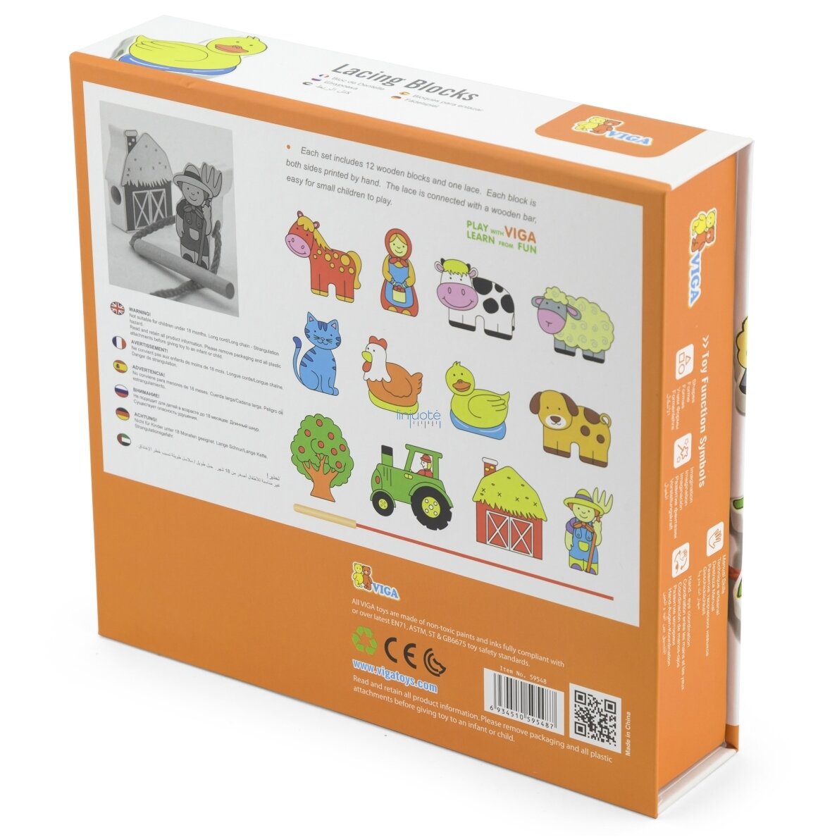 VIGA Medinė pervėrimo dėlionė, Ūkio kaladėlės vėrimui Montessori 9