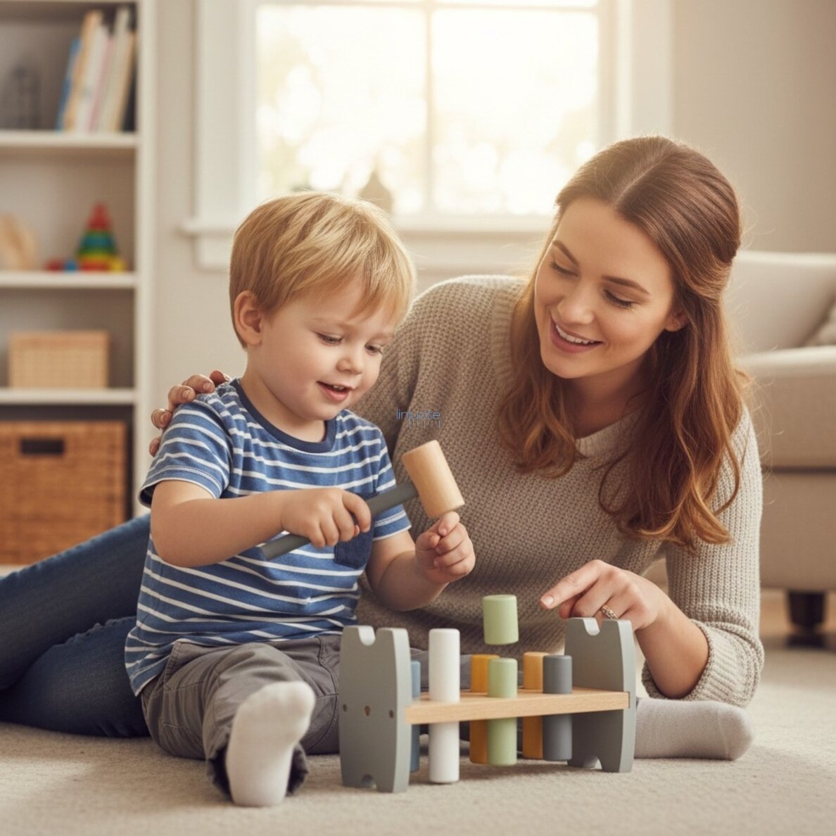 Viga PolarB Medinis Montessori plaktukas-kaladėlė su plaktuku Pingvinukas 1