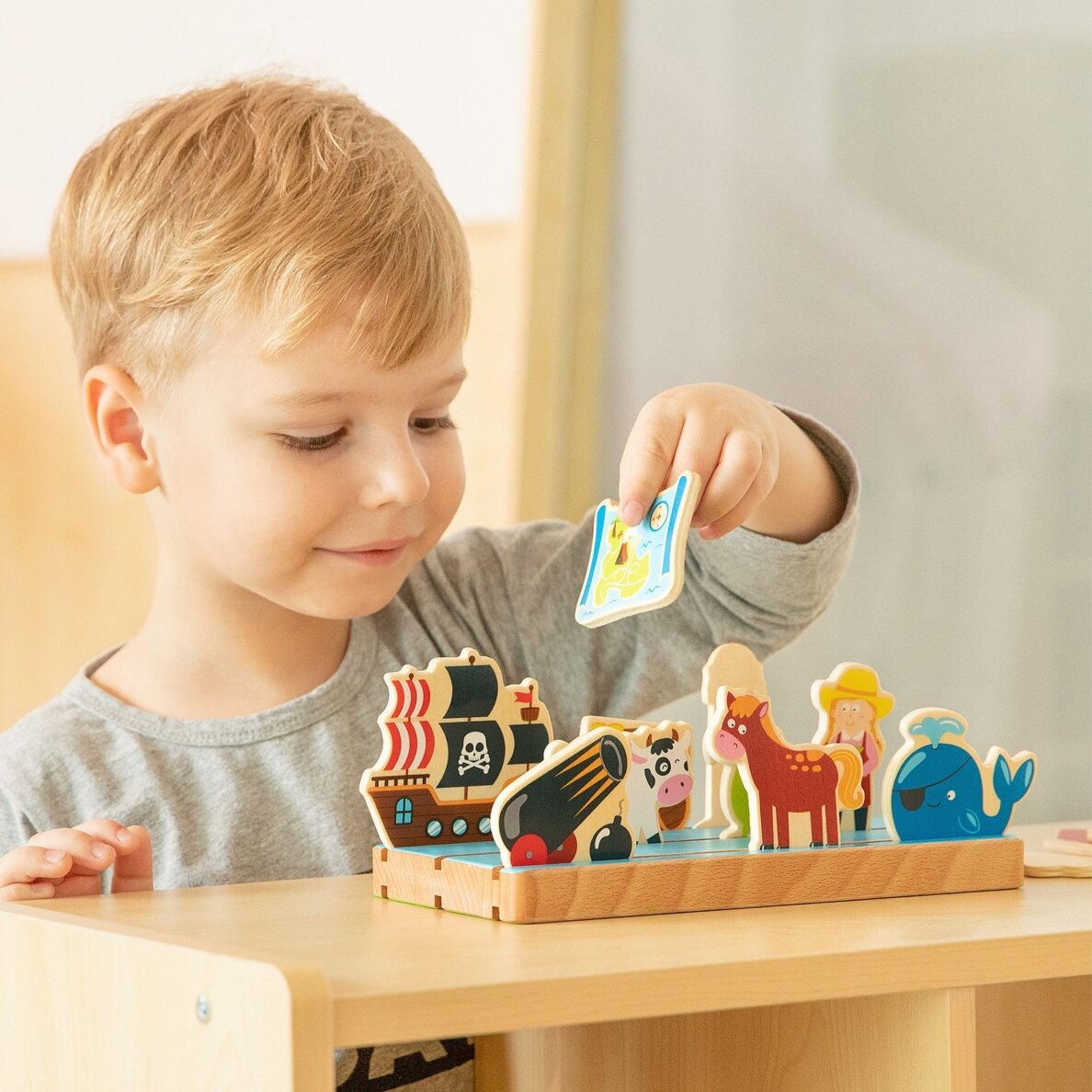 Viga medinė dėlionė Atstumų mokymasis 2in1 Ūkis ir Jūra 1