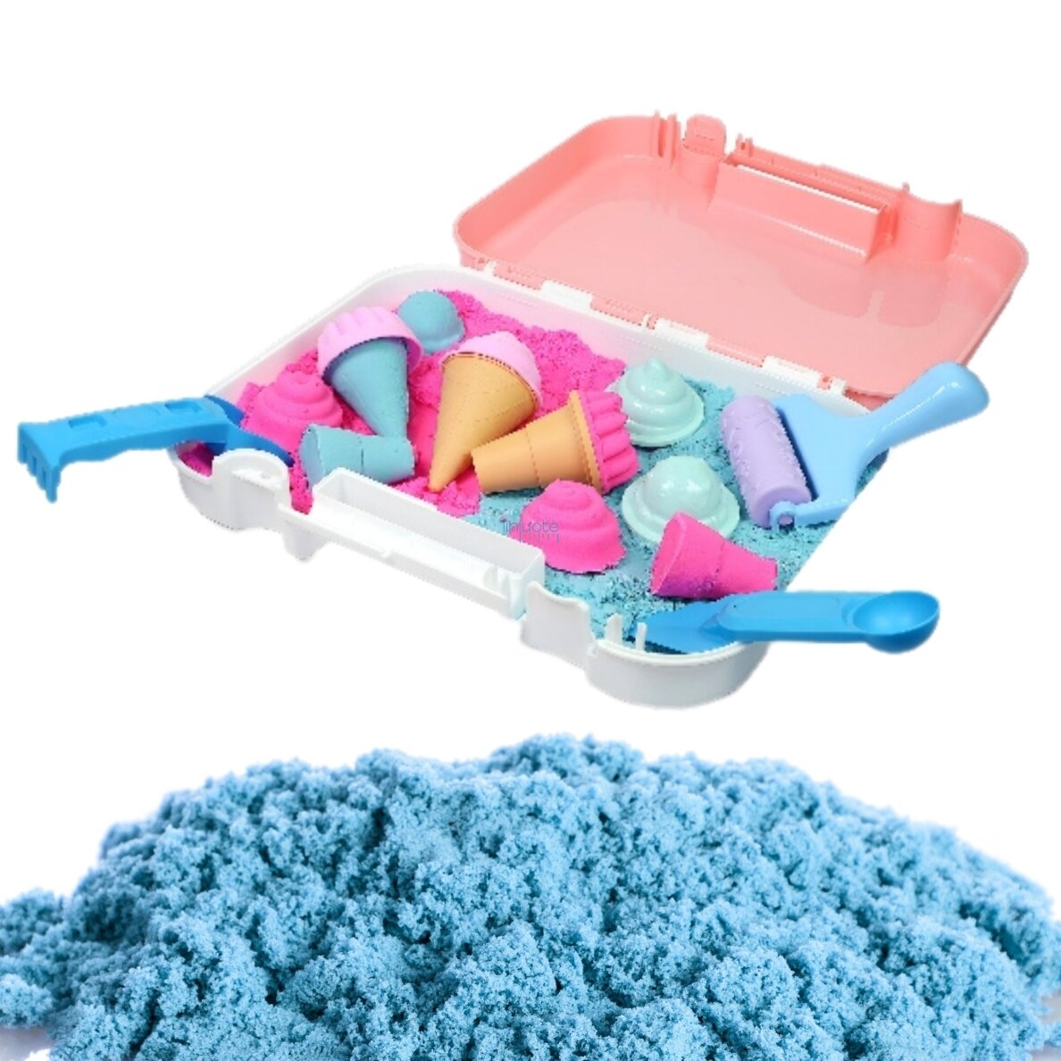 WOOPIE Kinetinio smėlio rinkinys Ledai lagamine 1 kg + priedai 3 WOOPIE Kinetinio smėlio rinkinys Ledai lagamine 1 kg + priedai 3