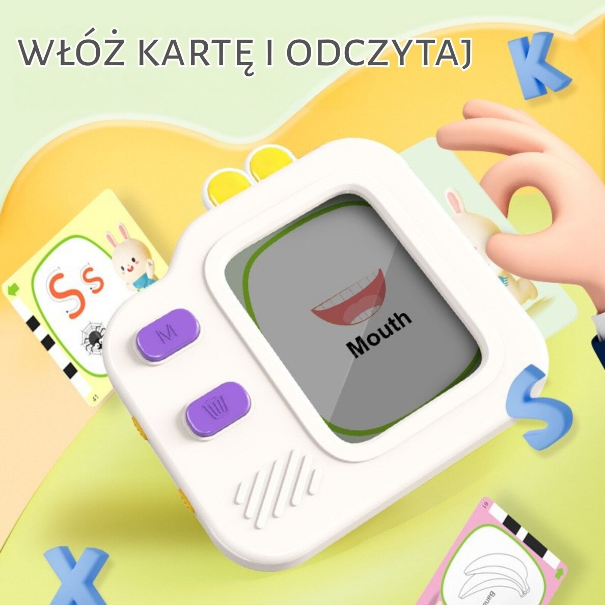 WOOPIE Grafinė planšetė Znikopis mokytis piešti ir anglų kalbos, kortelių skaitytuvas 120 vnt. 2