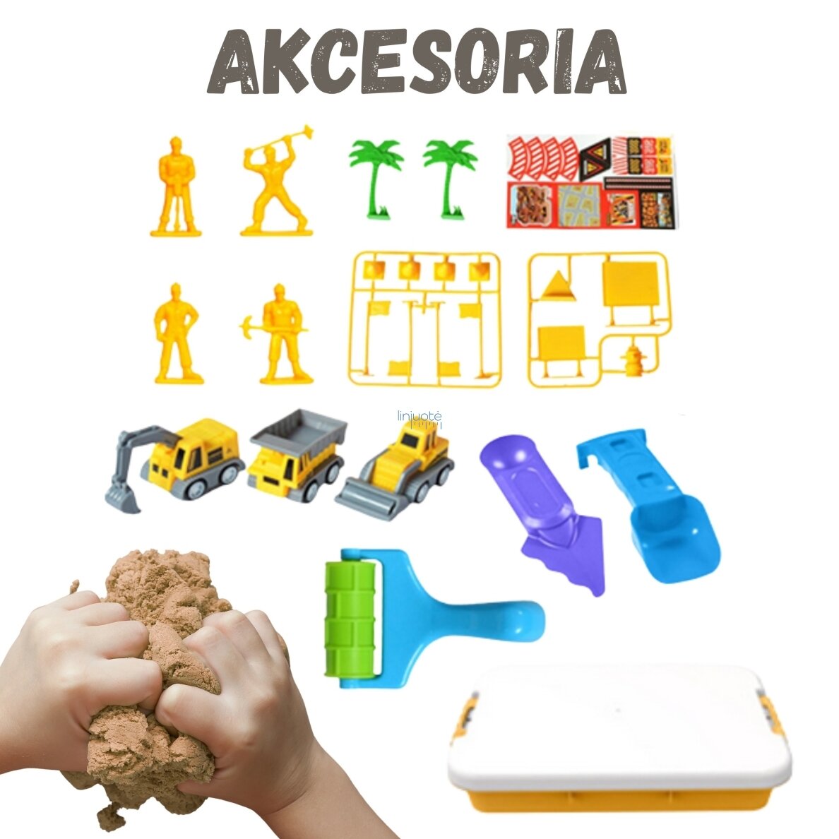 WOOPIE Kinetinio smėlio rinkinys Statybų aikštelė lagamine Transporto priemonės 1kg 1 WOOPIE Kinetinio smėlio rinkinys Statybų aikštelė lagamine Transporto priemonės 1kg 1