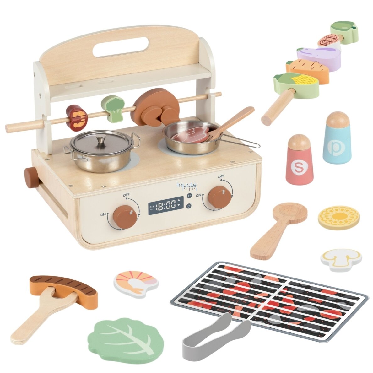 TOOKY TOY Medinė virtuvėlė su griliu ir priedais 1 TOOKY TOY Medinė virtuvėlė su griliu ir priedais 1