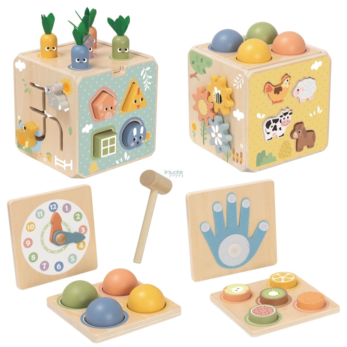 TOOKY TOY Medinė pavasarinė edukacinė kubo formos dėlionė 5in1 1