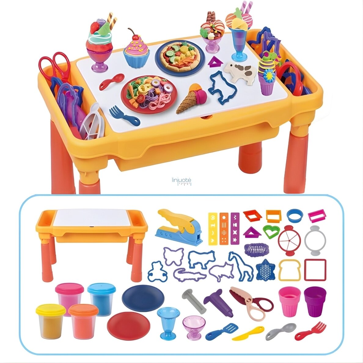 WOOPIE Kūrybinis staliukas su plastilinu, dėtuvės, formelės 40 el. 2 WOOPIE Kūrybinis staliukas su plastilinu, dėtuvės, formelės 40 el. 2