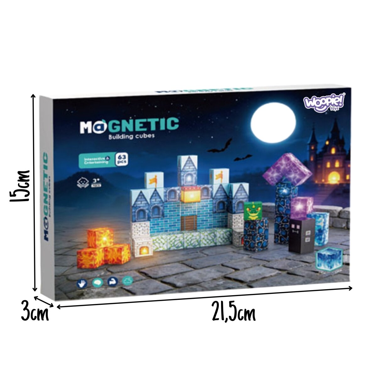 WOOPIE Magnetinės konstrukcinės kaladėlės Pixel pilis 64 vnt. 7