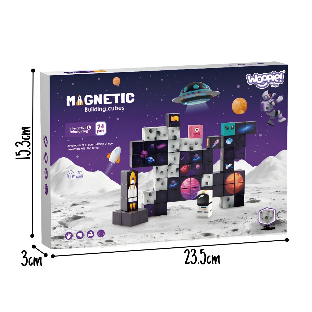 Magnetinių konstrukcinių kubelių - kaladėlių rinkinys „Kosmosas“, 74 el, 58991 6 Magnetinių konstrukcinių kubelių - kaladėlių rinkinys „Kosmosas“, 74 el, 58991 6