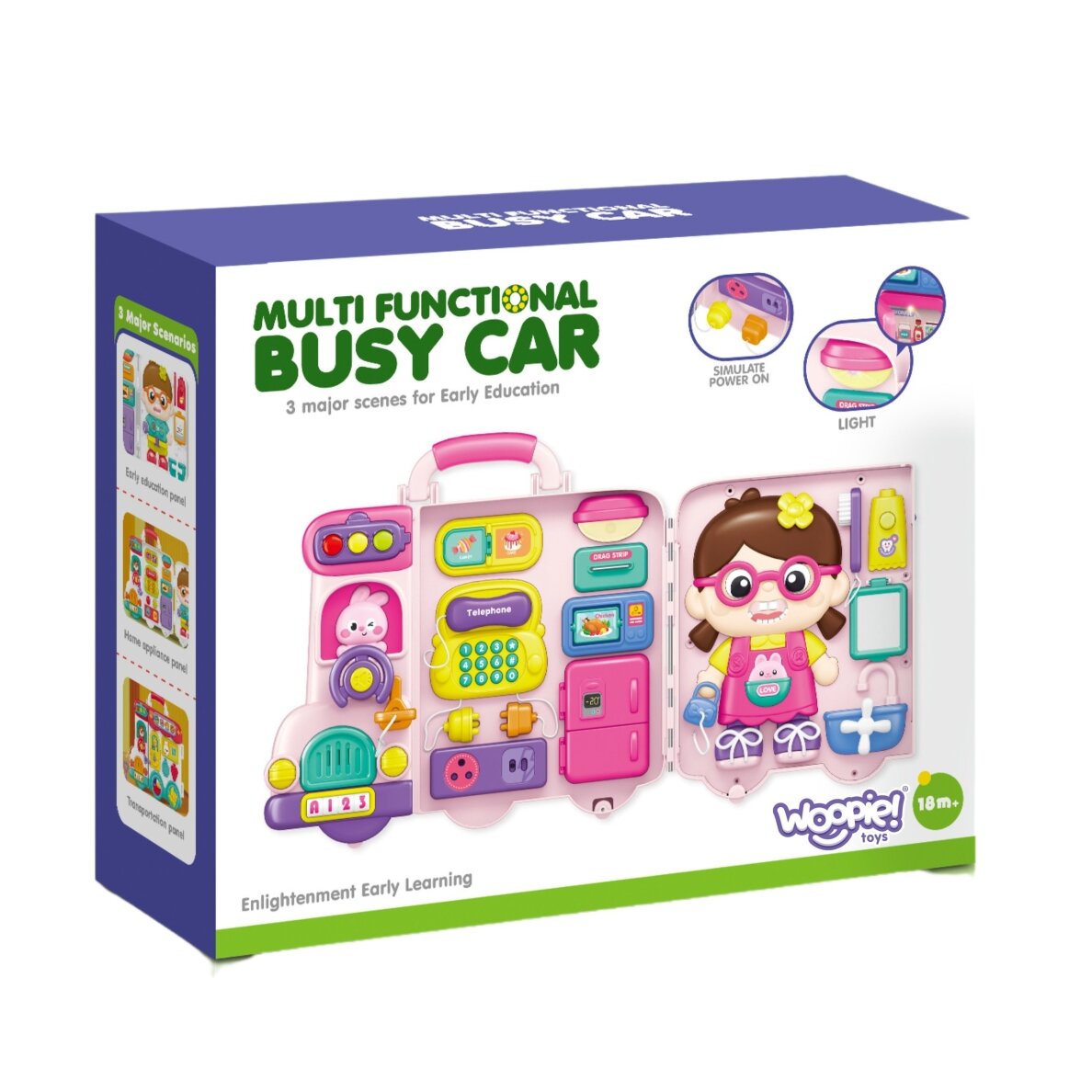 WOOPIE Interaktyvi manipuliacinė lenta Busy Car lagaminas 3in1 Garsas Šviesa 5