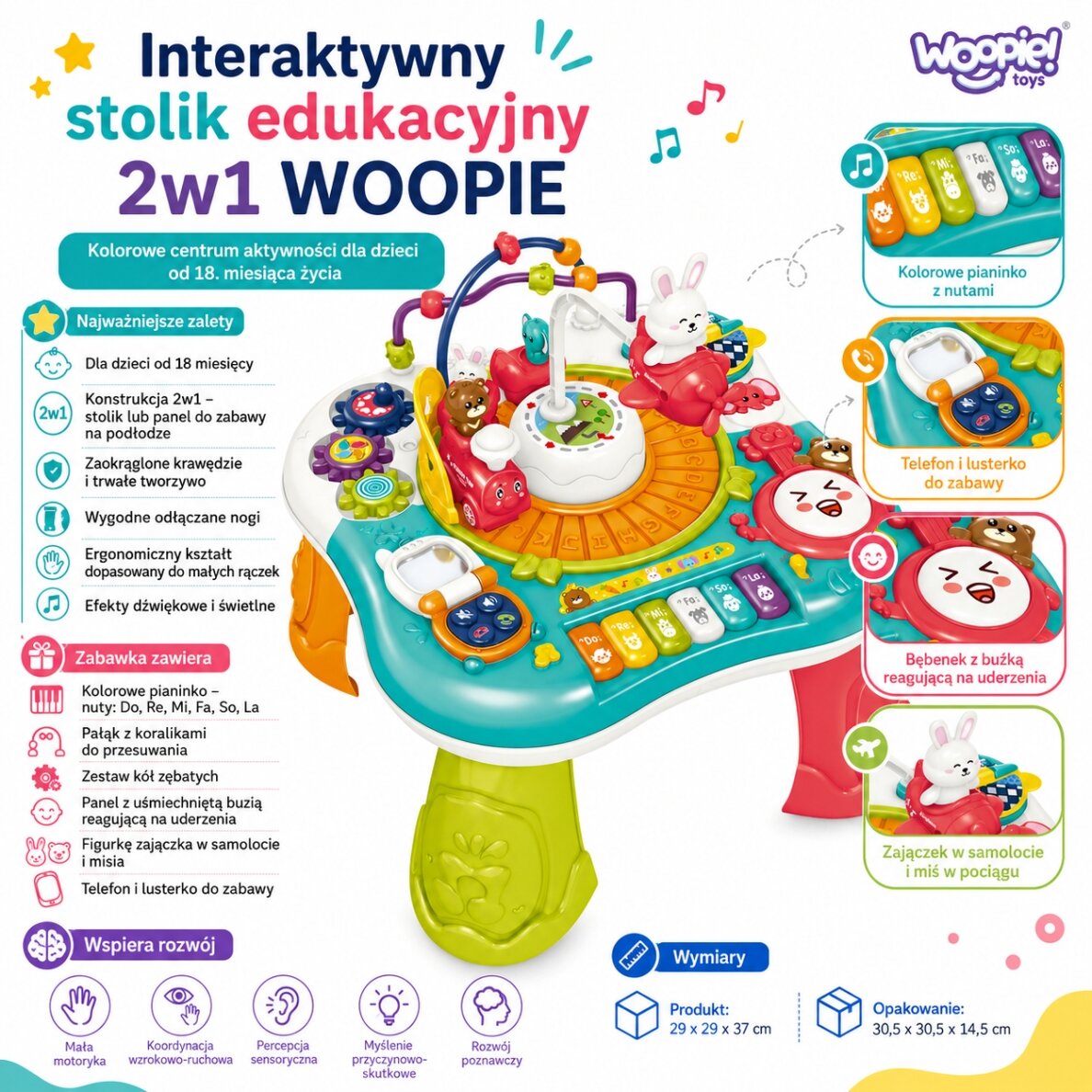 WOOPIE BABY Edukacinis interaktyvus staliukas 2in1 Pianinas Garsai 2