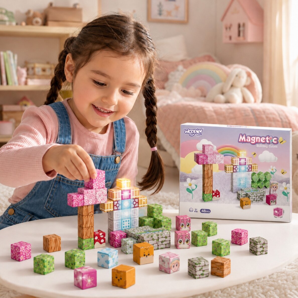 Woopie magnetinės kaladėlės-kubai 48 vnt. Montessori edukacinė 3D dėlionė 2 Woopie magnetinės kaladėlės-kubai 48 vnt. Montessori edukacinė 3D dėlionė 2