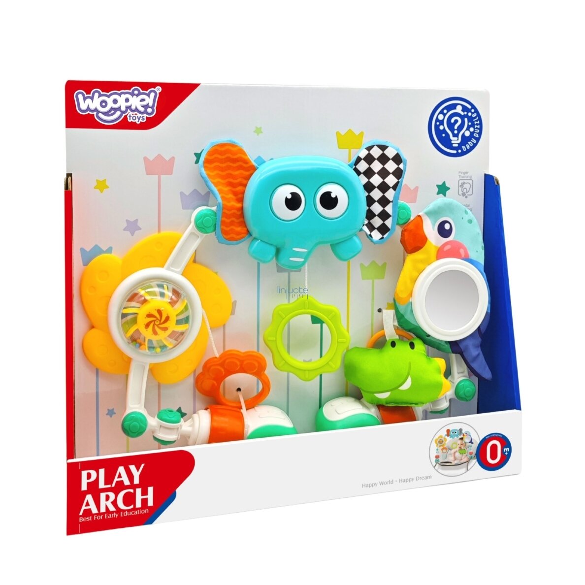 WOOPIE BABY Sensorinis lankas su žaislais lovytei ir vežimėliui Drambliukas Papūga 4 WOOPIE BABY Sensorinis lankas su žaislais lovytei ir vežimėliui Drambliukas Papūga 4