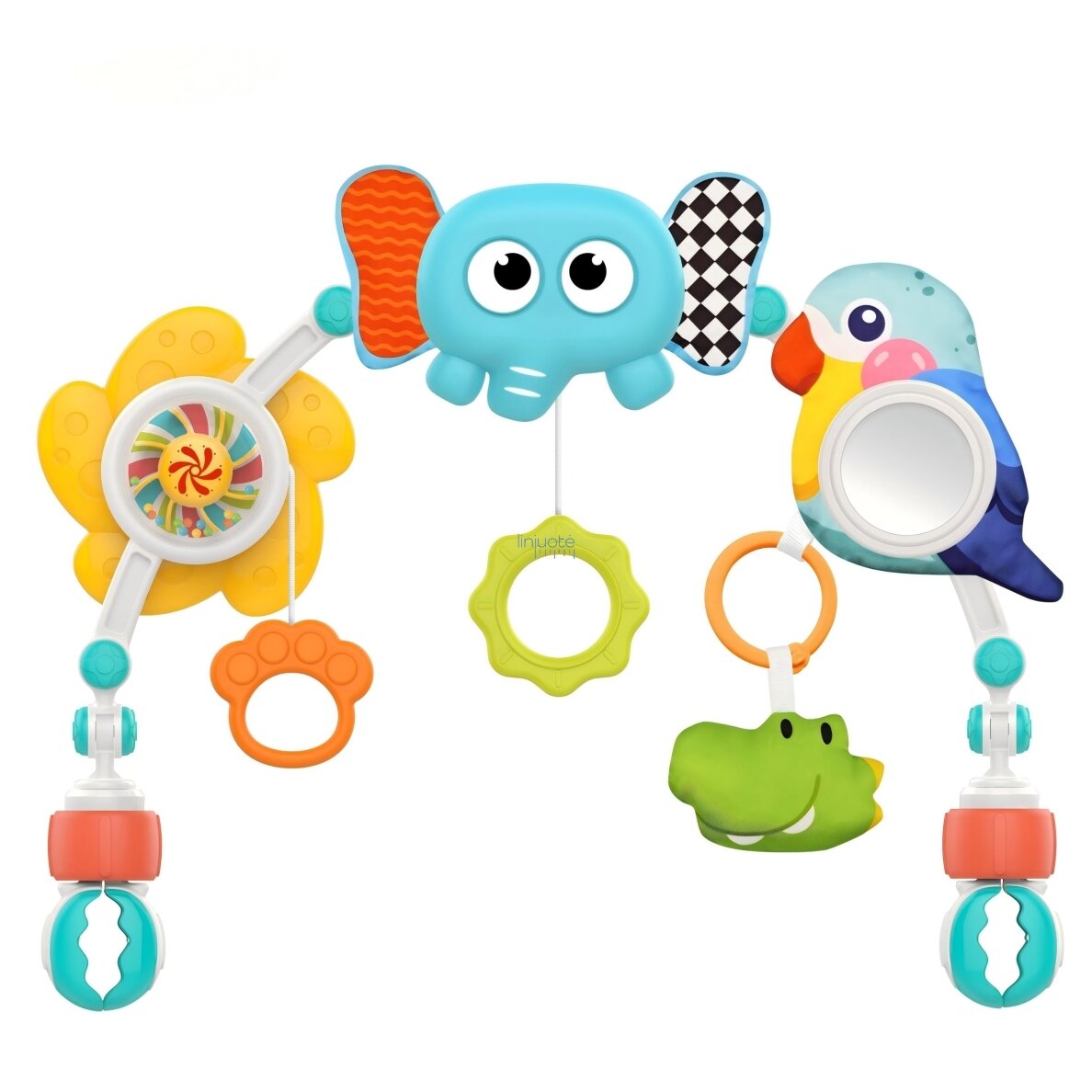 WOOPIE BABY Sensorinis lankas su žaislais lovytei ir vežimėliui Drambliukas Papūga 2 WOOPIE BABY Sensorinis lankas su žaislais lovytei ir vežimėliui Drambliukas Papūga 2