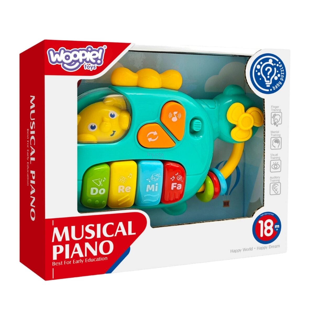 WOOPIE BABY Interaktyvus pianinas Sraigtasparnis Dramblys Muzikiniai garsai 18m+ 3