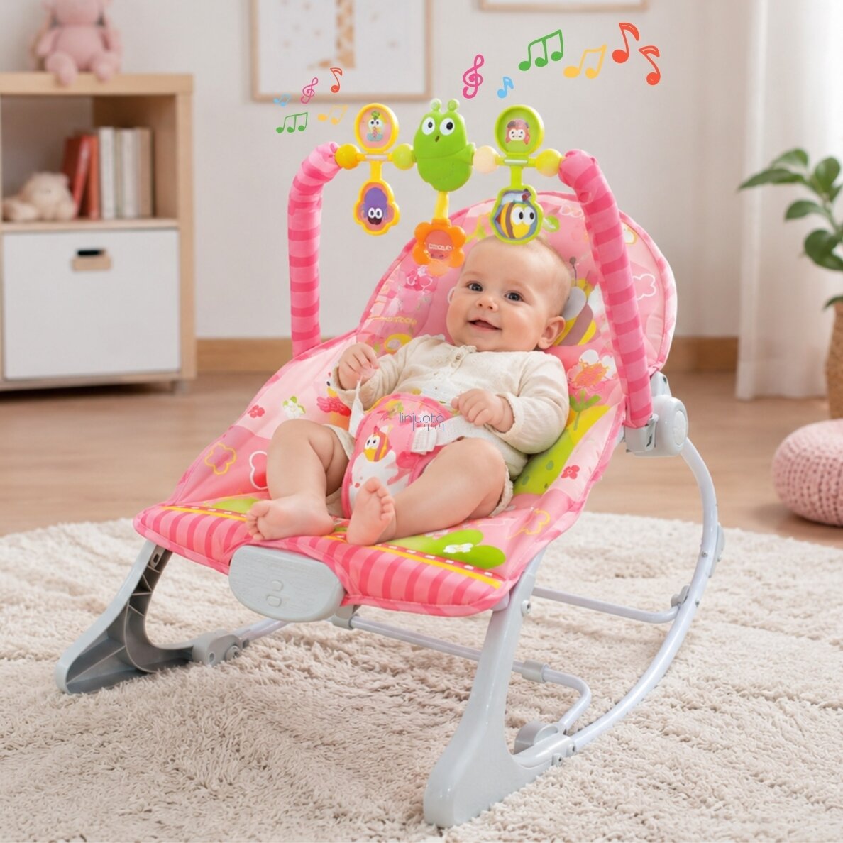 WOOPIE BABY Gultukas-supynės su vibracijomis ir žaislų lankeliu rožinis 1