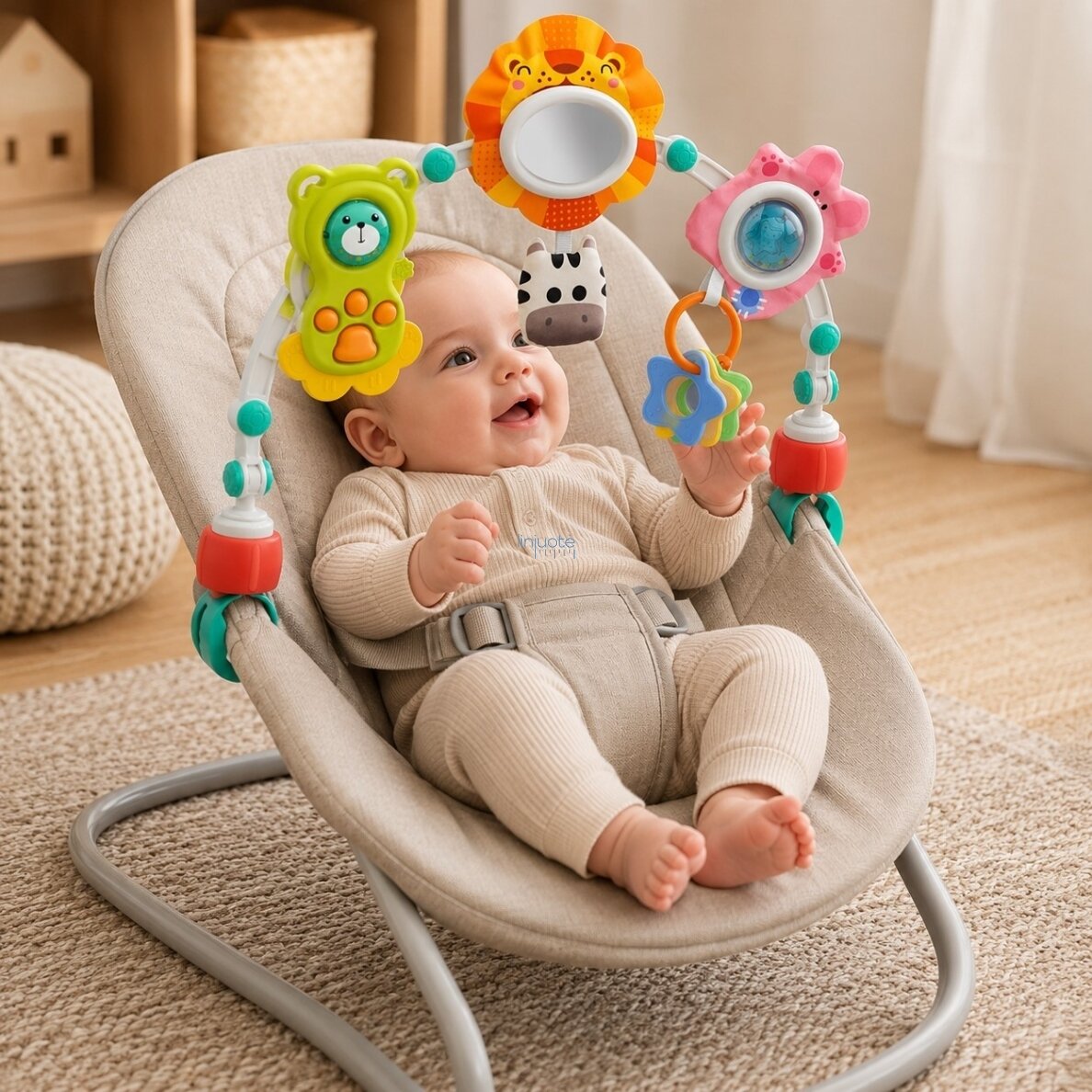 WOOPIE BABY Sensorinis lankas prie lovytės ir vežimėlio Gyvūnai Liūtas Meškiukas 1