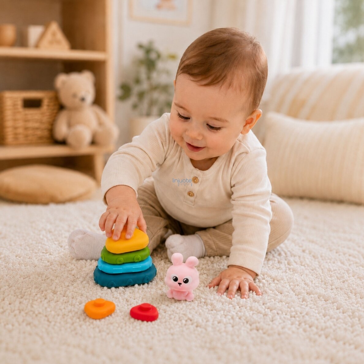 WOOPIE BABY Sensorinė piramidė Bokštas Rūšiuoklis Zuikutis 6m+ 1