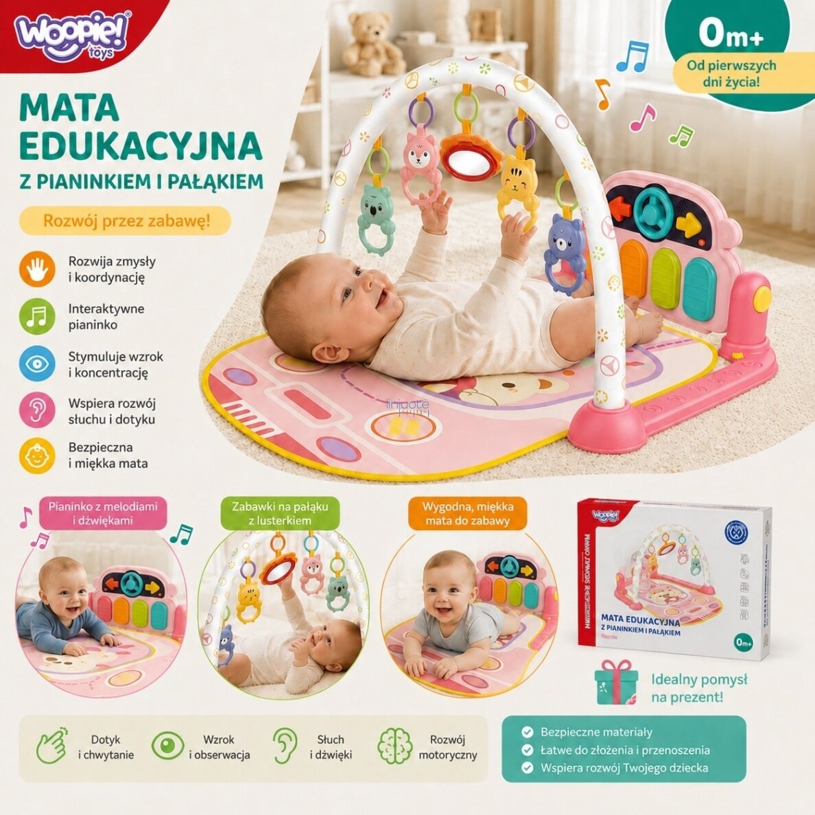 WOOPIE BABY Interaktyvus edukacinis kilimėlis su pianinu kūdikiams 3in1 2
