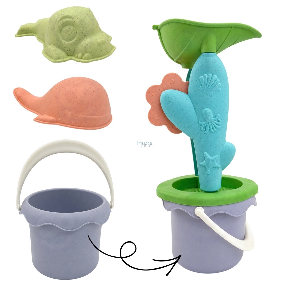 WOOPIE GREEN Smėlio rinkinys su kibirėliu ir vandens malūnėliu 4 el. 4