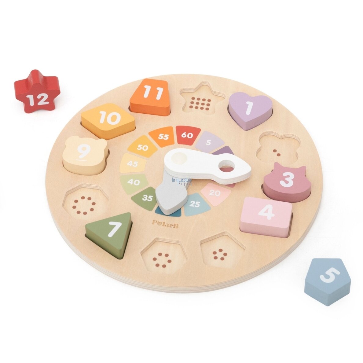 Viga medinis edukacinis laikrodis – formų rūšiuoklis 18m+ 5