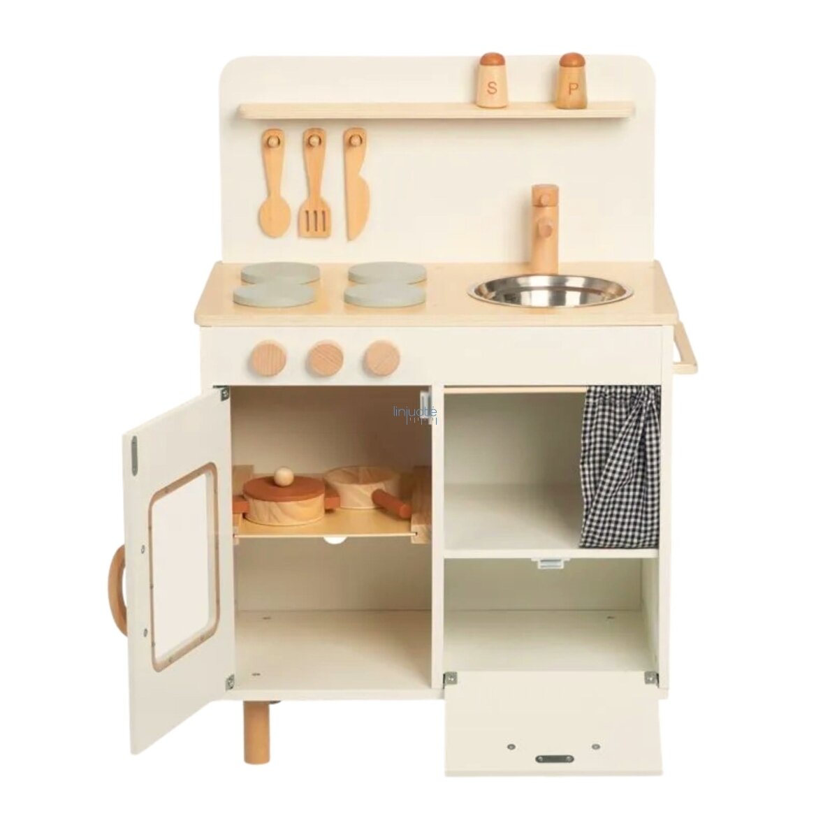 TOOKY TOY medinė smėlio spalvos virtuvėlė su priedais 2 TOOKY TOY medinė smėlio spalvos virtuvėlė su priedais 2