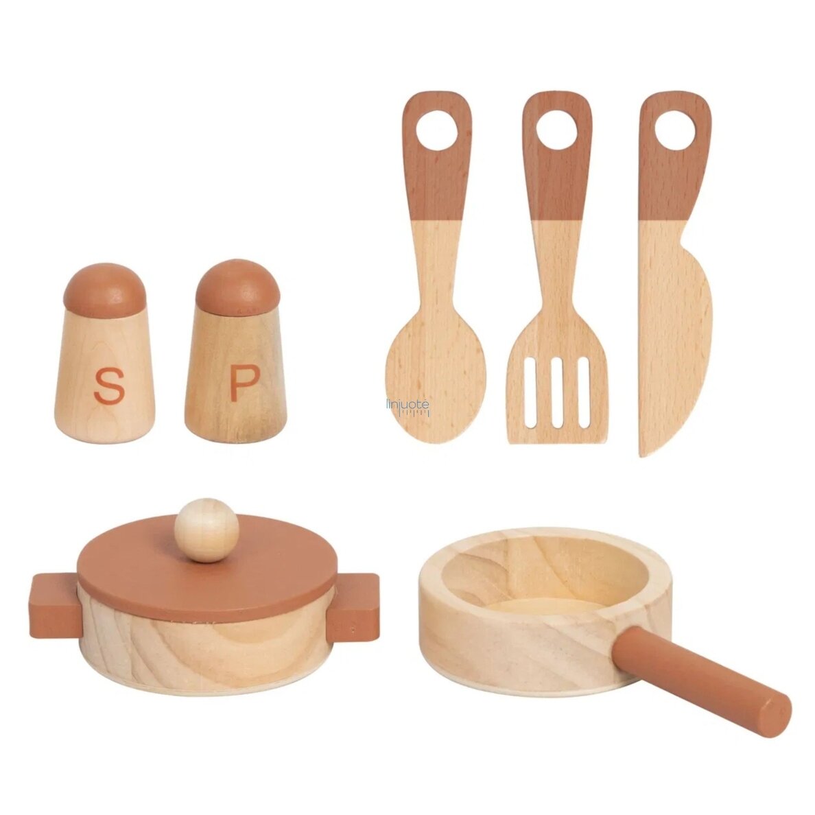 TOOKY TOY medinė smėlio spalvos virtuvėlė su priedais 3 TOOKY TOY medinė smėlio spalvos virtuvėlė su priedais 3
