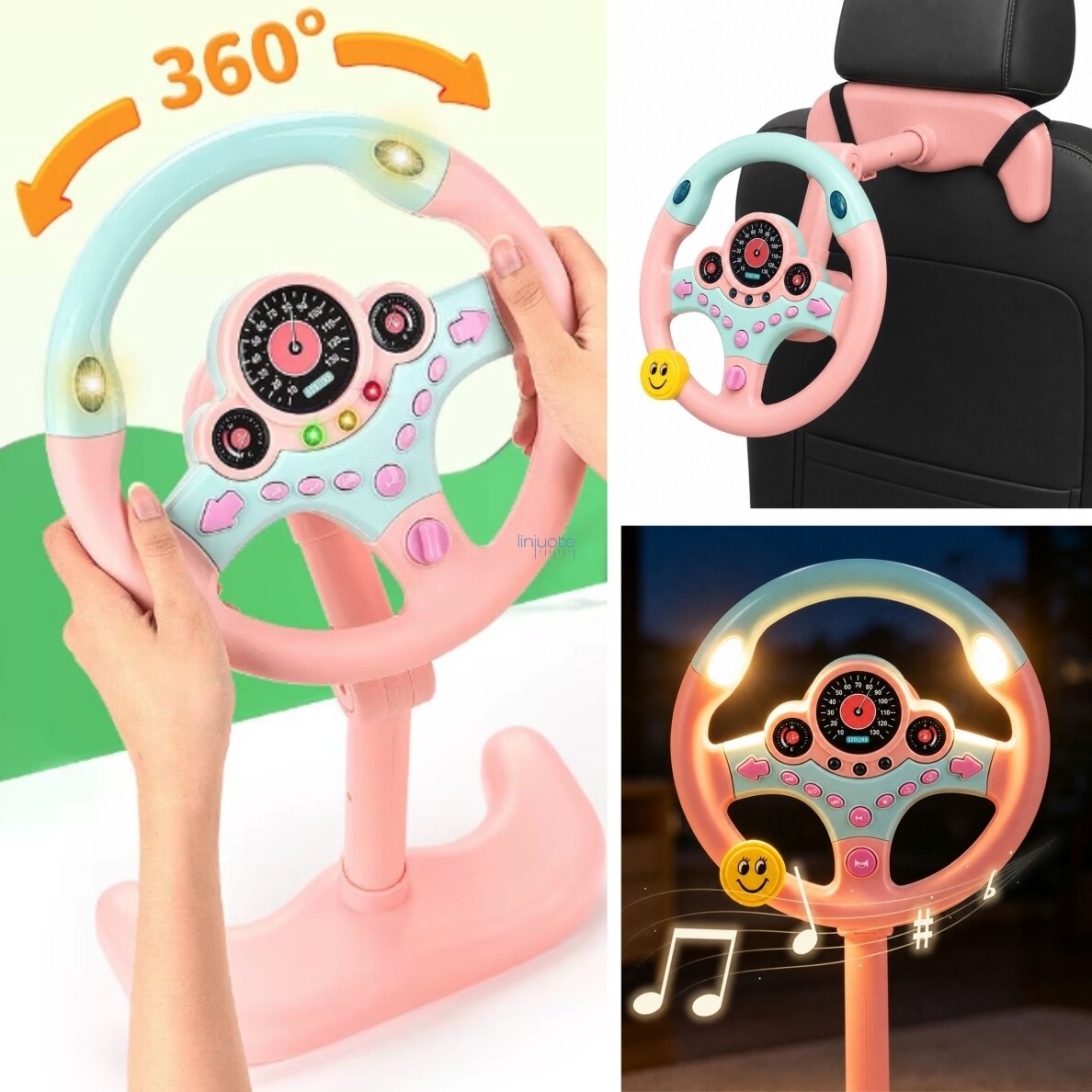 WOOPIE Interaktyvus automobilio vairas su šviesomis rožinis 2 WOOPIE Interaktyvus automobilio vairas su šviesomis rožinis 2